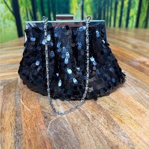 NWOT Macys Sequin Evening Bag Clutch or Shoulder Black Wedding Evening